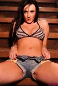 Lauren Wood Lauren Strips From Her T Shirt And Tight Denim Shorts a6vkfgt600