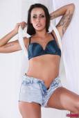 Lara Sancto Lara Peels Off Her Top And Denim Shorts To Reveal Her Lingerie b6vnrxwxeu