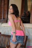 Kirsty Corner Pink Bra And Thong With Denim Shorts h6vo9623cx