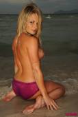 Michelle Cole White Top With Purple Panties On The Beach g6vrtnfib4