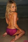Michelle Cole White Top With Purple Panties On The Beach e6vrtnip6q