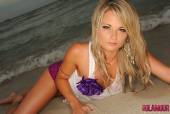 Michelle Cole White Top With Purple Panties On The Beach r6vrtm8pih