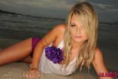 Michelle Cole White Top With Purple Panties On The Beach a6vrtml2ii