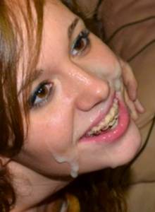 Brunette teen in braces facialed in theater y7aucemopi